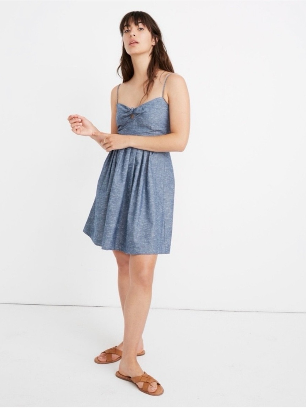 Madewell Chambray Tie Front Cut Out Cami Dress